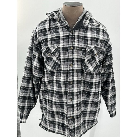 Highland Outfitters Men's Quilted Flannel Shirt Hood Zipper & Button Front Plaid - Picture 1 of 8